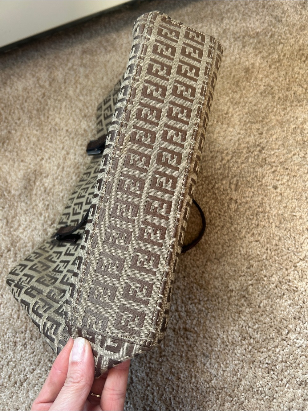 Fendi Beige and Brown FF Logo Canvas Tote with Dark Brown Straps - Picture 3 of 7
